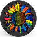 BLUE AND YELLOW RAINBOW SUNFLOWER BLACK CARBON FIBER TIRE COVER