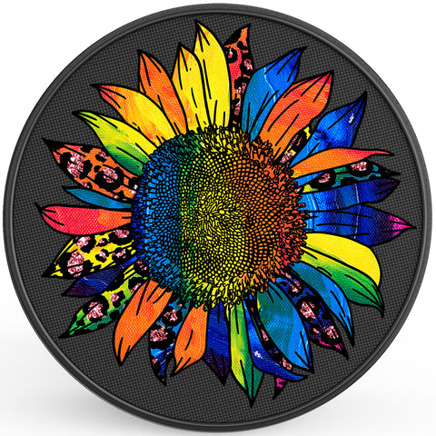 BLUE AND YELLOW RAINBOW SUNFLOWER PEARL  WHITE CARBON FIBER TIRE COVER