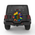 BLUE AND YELLOW RAINBOW SUNFLOWER PEARL  WHITE CARBON FIBER TIRE COVER