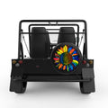BLUE AND YELLOW RAINBOW SUNFLOWER BLACK TIRE COVER FOR MOKE