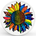 BLUE AND YELLOW RAINBOW SUNFLOWER PEARL  WHITE CARBON FIBER TIRE COVER