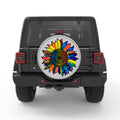 BLUE AND YELLOW RAINBOW SUNFLOWER WHITE TIRE COVER