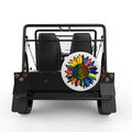 BLUE AND YELLOW RAINBOW SUNFLOWER WHITE TIRE COVER FOR MOKE