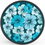 BLUE HIBISCUS FLOWERS BLACK CARBON FIBER TIRE COVER