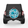 BLUE HIBISCUS FLOWERS SILVER CARBON FIBER TIRE COVER
