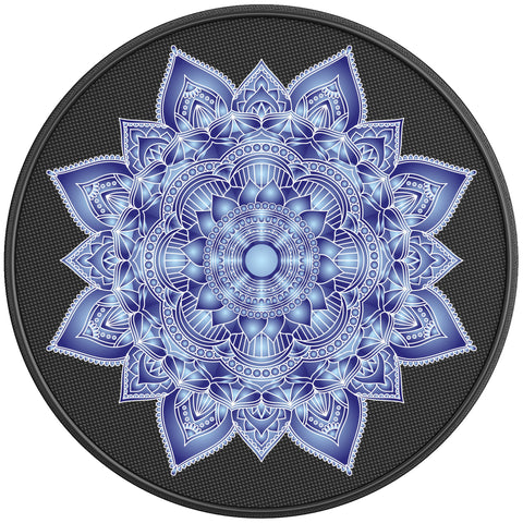 BLUE MANDALA FLOWER BLACK CARBON FIBER TIRE COVER
