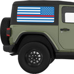 BLUE WHITE WITH RED LINE AMERICAN FLAG QUARTER WINDOW DECAL FITS 2011-2018 JEEP WRANGLER 2 DOOR HARD TOP JK