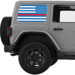 BLUE WHITE WITH RED LINE AMERICAN FLAG QUARTER WINDOW DECAL FITS 2011-2018 JEEP WRANGLER 4 DOOR HARD TOP JKU