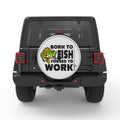 BORN TO FISH FORSED TO WORK SILVER CARBON FIBER TIRE COVER