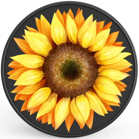 BRIGHT YELLOW SUNFLOWER PEARL  WHITE CARBON FIBER TIRE COVER
