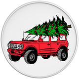 BRONCO CHRISTMAS TREE RACE RED WHITE TIRE COVER