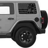 BULL TERRIER US FLAG QUARTER WINDOW DECAL FITS 2018+ JEEP WRANGLER 4 DOOR HARD TOP JLU