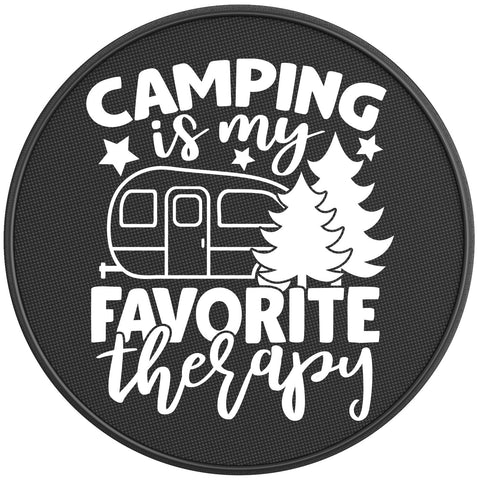 CAMPING IS MY FAVORITE THERAPY PEARL  WHITE CARBON FIBER TIRE COVER
