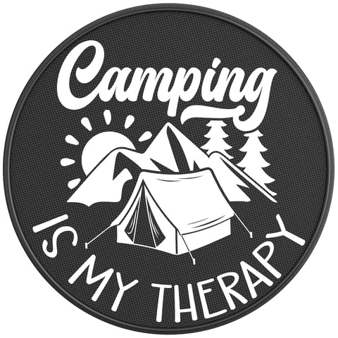 CAMPING IS MY THERAPY BLACK CARBON FIBER TIRE COVER