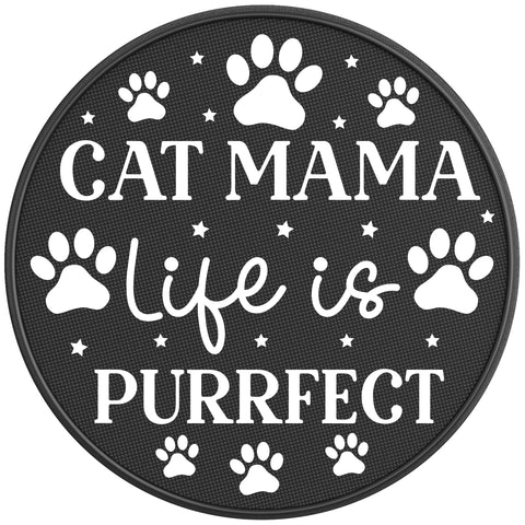 CAT MAMA LIFE IS PURRFECT PEARL  WHITE CARBON FIBER TIRE COVER