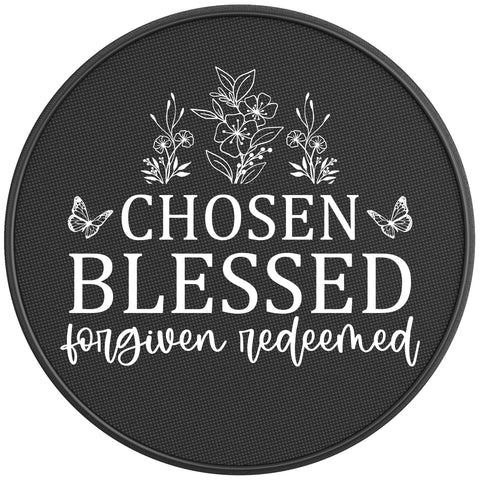 CHOSEN BLESSED FORGIVEN REDEEMED PEARL  WHITE CARBON FIBER TIRE COVER