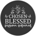CHOSEN BLESSED FORGIVEN REDEEMED BLACK CARBON FIBER TIRE COVER
