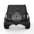 CHOSEN BLESSED FORGIVEN REDEEMED BLACK TIRE COVER