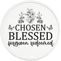 CHOSEN BLESSED FORGIVEN REDEEMED BLACK TIRE COVER