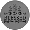 CHOSEN BLESSED FORGIVEN REDEEMED SILVER CARBON FIBER TIRE COVER