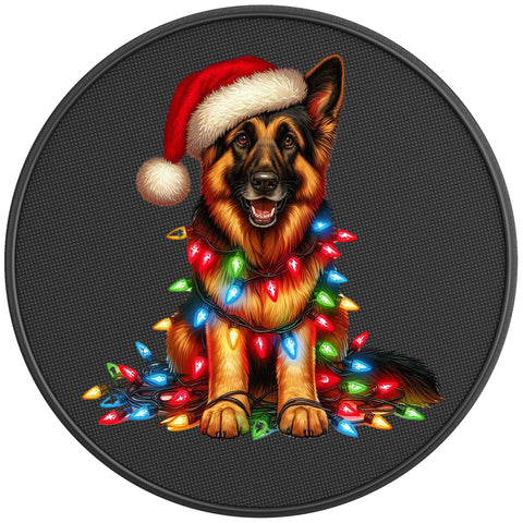 CHRISTMAS GERMAN SHEPHERD BLACK CARBON FIBER TIRE COVER