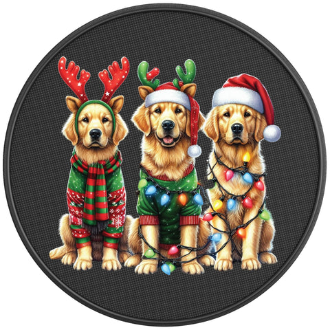 CHRISTMAS GOLDEN RETRIEVER PEARL  WHITE CARBON FIBER TIRE COVER