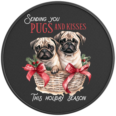 CHRISTMAS PUGS AND HUGS BLACK CARBON FIBER TIRE COVER