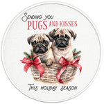 CHRISTMAS PUGS AND HUGS PEARL  WHITE CARBON FIBER TIRE COVER