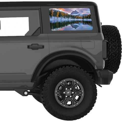 CLOUDY MOUNTAINS LANDSCAPE QUARTER WINDOW DECAL FITS 2021+ FORD BRONCO 4 DOOR HARD TOP