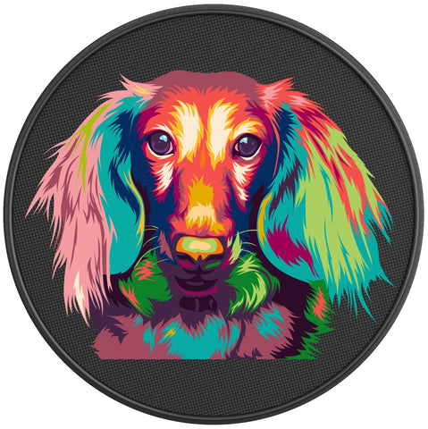 COLORFUL DACHSHUND BLACK CARBON FIBER TIRE COVER