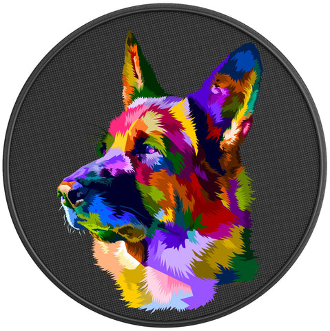 COLORFUL GERMAN SHEPHERD BLACK CARBON FIBER TIRE COVER