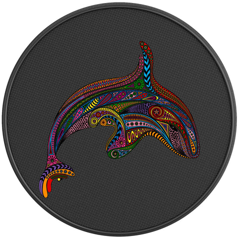 COLORFUL KILLER WHALE BLACK CARBON FIBER TIRE COVER