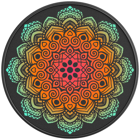 COLORFUL MANDALA FLOWER BLACK CARBON FIBER TIRE COVER