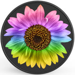 COLORFUL RAINBOW SUNFLOWER BLACK CARBON FIBER TIRE COVER