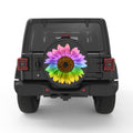 COLORFUL RAINBOW SUNFLOWER BLACK CARBON FIBER TIRE COVER