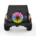 COLORFUL RAINBOW SUNFLOWER BLACK TIRE COVER