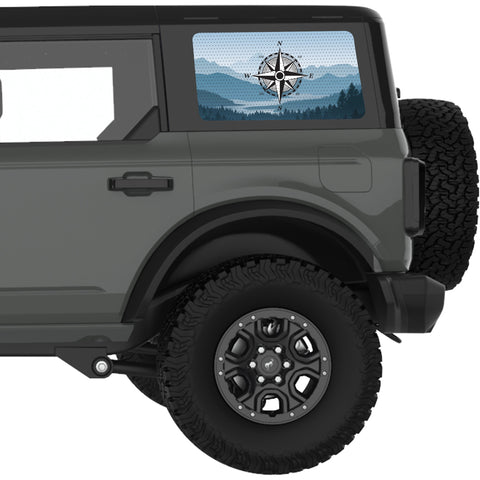 COMPASS MOUNTAINS LANDSCAPE QUARTER WINDOW DECAL FITS 2021+ FORD BRONCO 4 DOOR HARD TOP