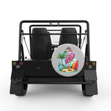 CUTE BEACH FLAMINGO SILVER CARBON FIBER TIRE COVER FOR MOKE