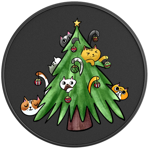 CUTE CAT CHRISTMAS TREE BLACK CARBON FIBER TIRE COVER