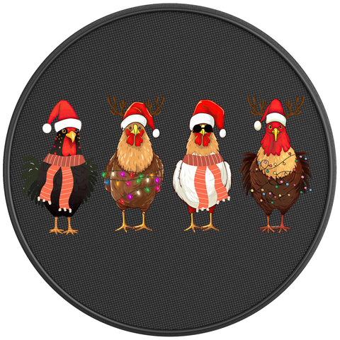 CUTE CHRISTMAS CHICKENS BLACK CARBON FIBER TIRE COVER