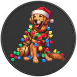 CHRISTMAS GOLDEN RETRIEVER BLACK CARBON FIBER TIRE COVER