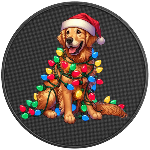 CHRISTMAS GOLDEN RETRIEVER BLACK CARBON FIBER TIRE COVER
