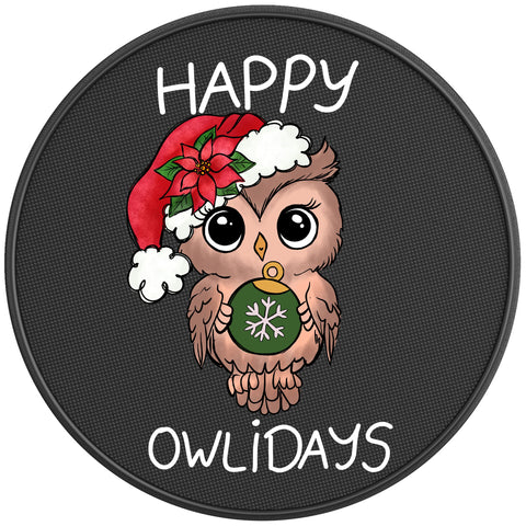 CUTE CHRISTMAS OWL PEARL  WHITE CARBON FIBER TIRE COVER