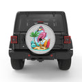 CUTE BEACH FLAMINGO WHITE TIRE COVER