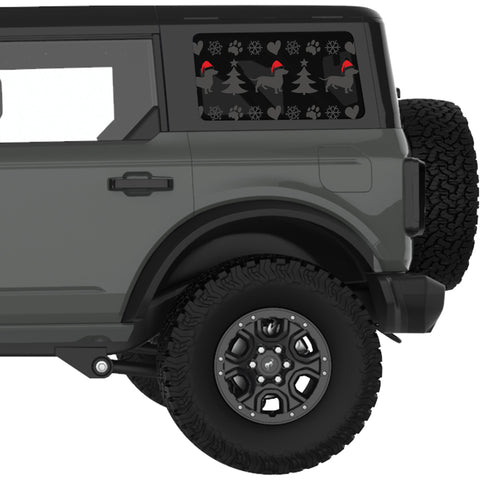 DACHSHUND CHRISTMAS QUARTER WINDOW DECAL FITS 2021+ FORD BRONCO 4 DOOR HARD TOP