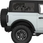 DISTRESSED AMERICAN FLAG SASQUATCH QUARTER WINDOW DECAL FITS 2021+ FORD BRONCO 2 DOOR HARD TOP