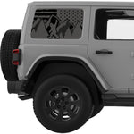 DISTRESSED AMERICAN FLAG SASQUATCH QUARTER WINDOW DECAL FITS 2011-2018 JEEP WRANGLER 4 DOOR HARD TOP JKU
