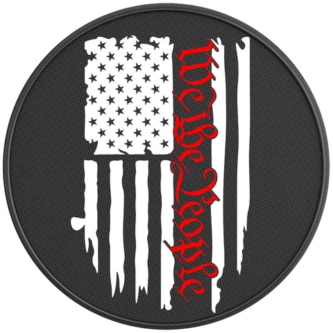 DISTRESSED WE THE PEOPLE AMERICAN FLAG BLACK CARBON FIBER TIRE COVER