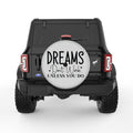 DREAMS DONT WORK UNLESS YOU DO SILVER CARBON FIBER TIRE COVER
