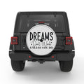 DREAMS DONT WORK UNLESS YOU DO SILVER CARBON FIBER TIRE COVER